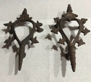 Two Antique Solid Cast/forged Brass Three Foot Hindu Conch Shell Stands