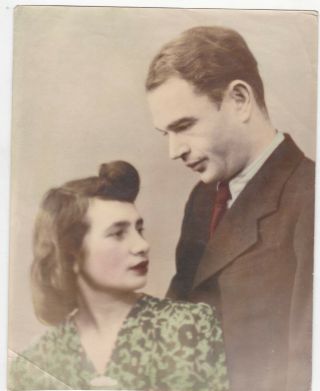 1940s Big Couple Handsome Man Pretty Woman Old Russian Soviet Photo