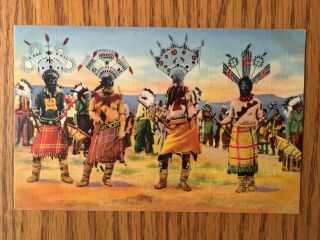 Linen Postcard Devil Dance Of The Apache Indians - Mexico Or Arizona