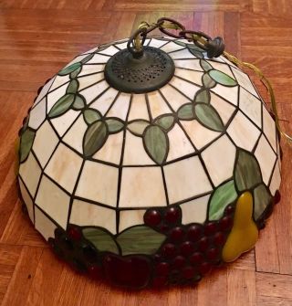 Vintage Tiffany Style Hanging Ceiling Fruits Stained Glass Lamp Shade 16” D 2