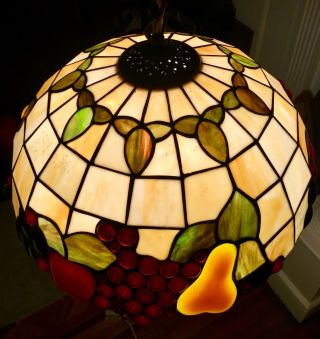 Vintage Tiffany Style Hanging Ceiling Fruits Stained Glass Lamp Shade 16” D 3