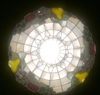 Vintage Tiffany Style Hanging Ceiling Fruits Stained Glass Lamp Shade 16” D 8