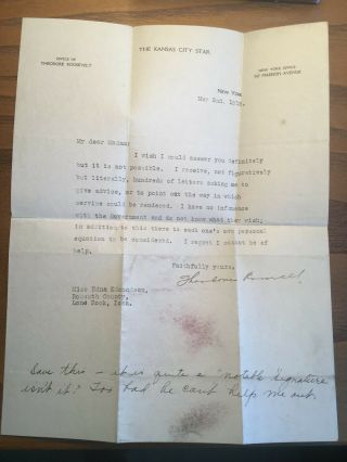 President Theodore Roosevelt Autograph Typed Signed Letter May 2nd 1918