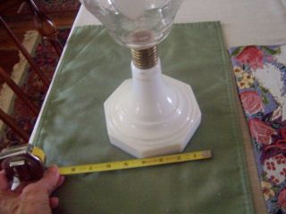 ANTIQUE LARGE cut and etched GLASS pear shape OIL LAMP MILK GLASS BASE 4