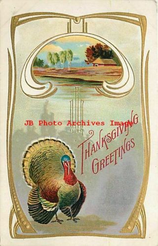 Thanksgiving,  B Pc No 226 - 3,  Turkey Under Rustic Home Scene,  Art Nouveau