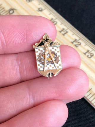 Antique Early 14k Gold & Enamel Mason Masonic Compass Pin Badge