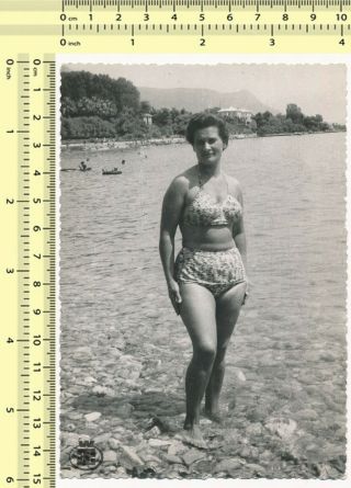 014 Bikini Woman On Beach,  Swimwear Lady Pose Swimsuit Female Old Photo Orig.