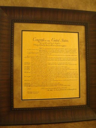 Framed The United States Of America Bill Of Rights Printed Parchment Paper