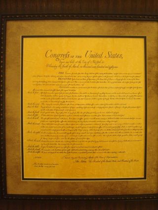FRAMED THE UNITED STATES OF AMERICA BILL OF RIGHTS PRINTED PARCHMENT PAPER 2