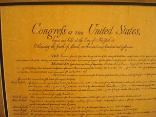 FRAMED THE UNITED STATES OF AMERICA BILL OF RIGHTS PRINTED PARCHMENT PAPER 7
