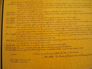 FRAMED THE UNITED STATES OF AMERICA BILL OF RIGHTS PRINTED PARCHMENT PAPER 8