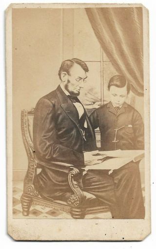 Cdv Photograph Engraving President Abraham Lincoln Reading To His Son Tad