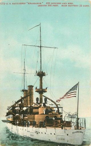 C - 1910 Navy Military Great White Fleet Us Battleship Kearsarge Postcard 8035