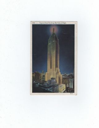 Postcard Empire State Building At Night York City Vintage 4288