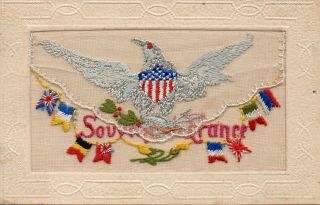 Rare: Us Presidential Seal: Ww1 Patriotic Embroidered Silk Postcard