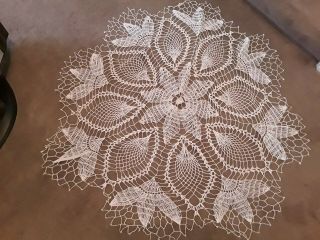 Vintage Hand Crochet Lace Table Topper Round Doily Table Cover 48 " Diam.