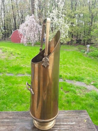 Vintage Tall Brass Coal Ash Bucket Scuttle Umbrella Stand Kindling Holder
