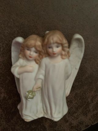 1988 Schmid B.  Shackman Porcelain Twin Angels Figural Ornament 3”