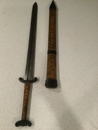 Antique Sword With Wood Handle And Sheath,  Ram,  Pattern