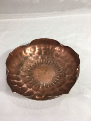 Gregorian Copper Hammered Small Flower Copper Pedestal Bowl 6 3/4”w X 2 3/8”