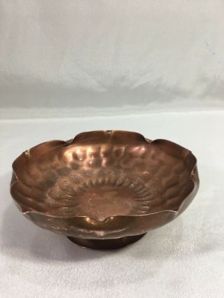 Gregorian Copper Hammered Small Flower Copper Pedestal Bowl 6 3/4”W x 2 3/8” 3