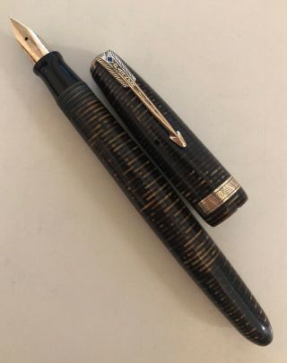 Vintage Parker Striated Golden Brown Vacumatic 75 Custom Fountain Pen 5 " Medium
