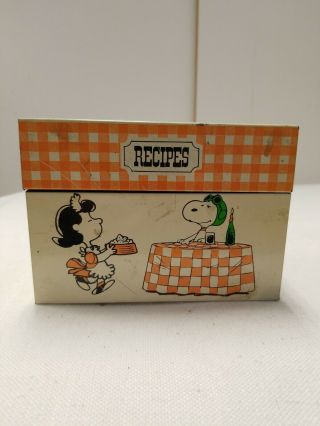 Snoopy Peanuts Lucy Sally Charlie Brown Tin Recipe Box Vintage Hallmark