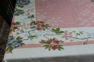 Vintage Cotton Kitchen Tablecloth 60x76 8 Napkins 14x15 Posies & Dusty Pink