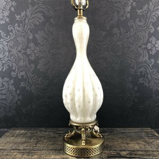 Murano Gold Glass & Brass Base Vintage Hollywood Regency Mid Century Table Lamp