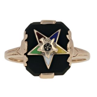 Order Of The Eastern Star Ring - 10k Gold Onyx & Enamel Masonic Women 