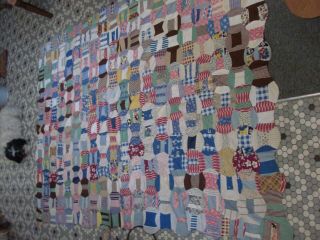 Vintage 1930s All Cotton Hand Stitched Bow Tie Quilt Top - 62 X 84 Inches