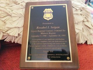 Criminal Investigation Department Of The Treasury Special Agent Honorary Plaque