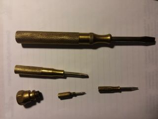 Vintage 4 In 1 Screwdriver Set Brass Nesting With Extra Screwdriver