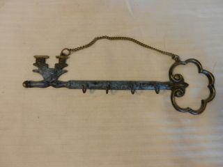Vintage Brass 4 Hook Key Holder Hanger Wall Hanging Antique Patina