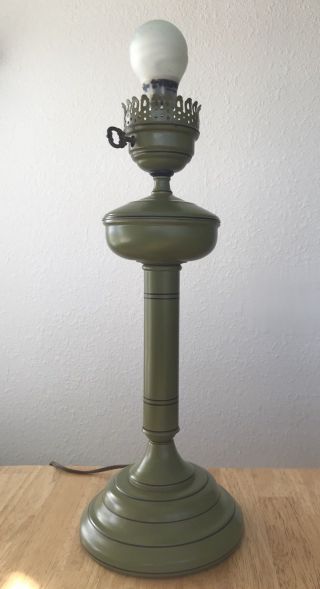 Vintage Green Table Lamp Stand Base With Old Fashioned Metal Key Knob Switch