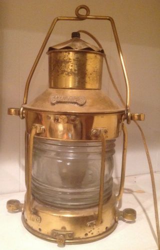 Vintage Ankerlight Brass And Glass Electric Nautical Lamp Lantern.