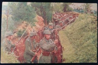 Wwi Imperial German Postcard Soldiers In The Trenches Tinted Photo Print