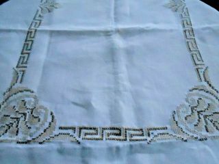 Vintage Large White Linen Tablecloth/cross Stitch Hand Embroidery,  68x102,  C1950