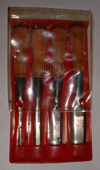 4 Pc Dunlap Wood Chisel Set.  1/4 ",  1/2 ",  3/4 ",  And 1 " (made In West Germany)