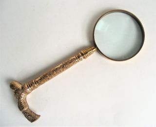 Antique Victorian Magnifying Glass Gold Filled Walking Stick Cane Handle Topper