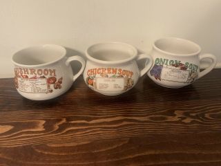 Vintage Country Style Soup Recipe Ceramic Mug Bowls With Handle Set Of 3