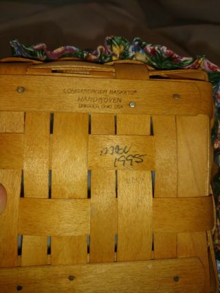 Longaberger Basket Small 1995 Handle With Plastic Liner Signed