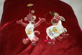 Vtg Set (2) Disney Crystal Clear Holiday Ornaments Winnie Pooh Tigger Eeyore