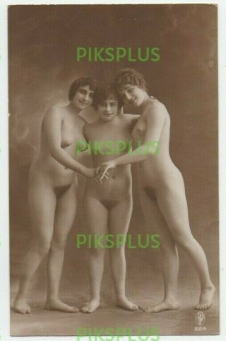 Old Glamour Postcard Three Ladies Nude / Lesbian France Real Photo Vintage C1920
