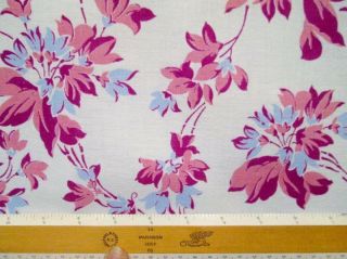 Vtg FEEDSACK FULL 30s Cotton Fabric Antique Mauve Burgundy Pink Flowers Blue 2