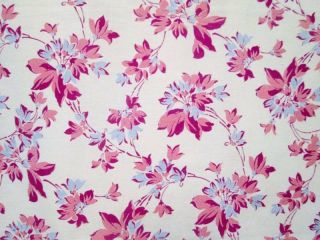 Vtg FEEDSACK FULL 30s Cotton Fabric Antique Mauve Burgundy Pink Flowers Blue 3