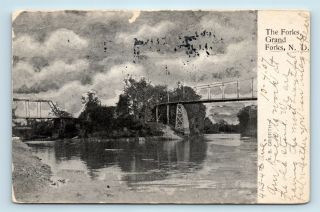 Grand Forks,  Nd - Rare C1907 View Of Train Railroad Bridges - Griffith Postcard