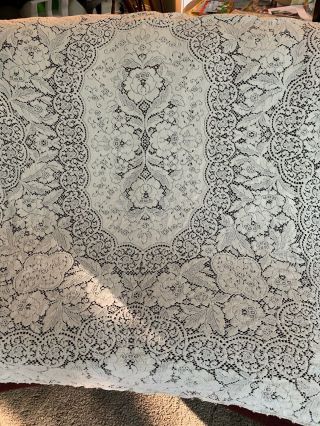 Vintage Quaker Lace Cloth Tablecloth 52 " X 60 " Ivory Picot Loops Euc