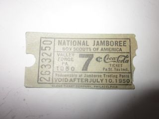 1950 National Jamboree Boy Scouts Of America Valley Forge,  Pa Ticket Coca Cola