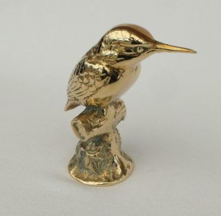 Heavy Solid Brass Kingfisher Bird Ornament Paperweight 848g Stunning Figurine